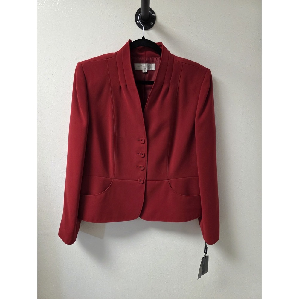 NWT Tahari Arthur S. Levine Red Blazer Jacket Petite 14P Button Front‎ Career